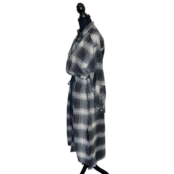 Joie Gray Plaid Blouson Shirt Dress MEDIUM Flannel Cotton Western Designer $300 - Picture 9 of 13